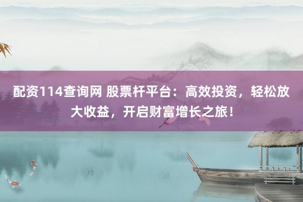 配资114查询网 股票杆平台：高效投资，轻松放大收益，开启财富增长之旅！